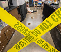 police tape marking mock crime scene